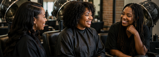 A Black salon stylist connecting with a client
