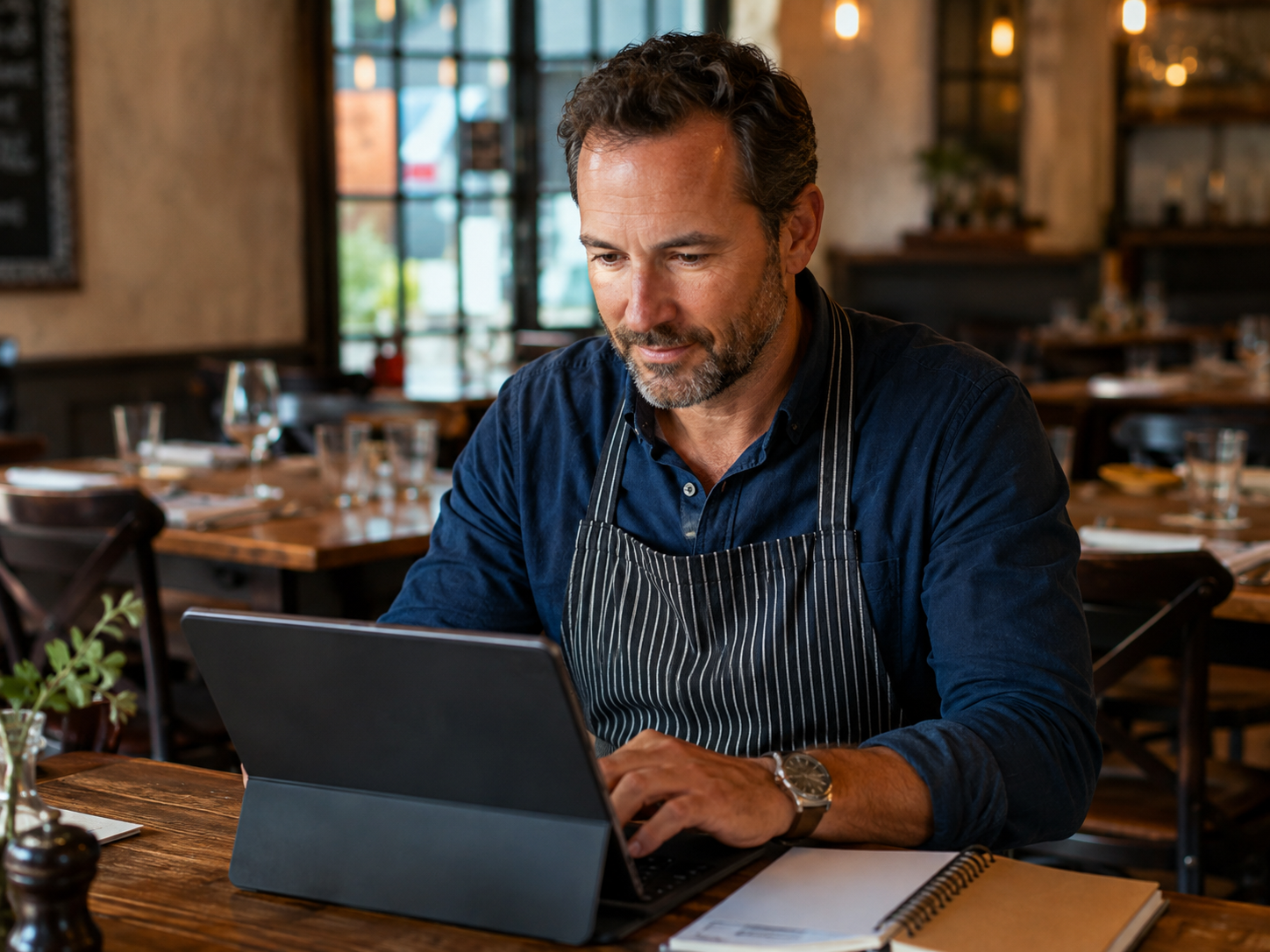 Restaurant guest looking at a follow-up message after leaving a restaurant